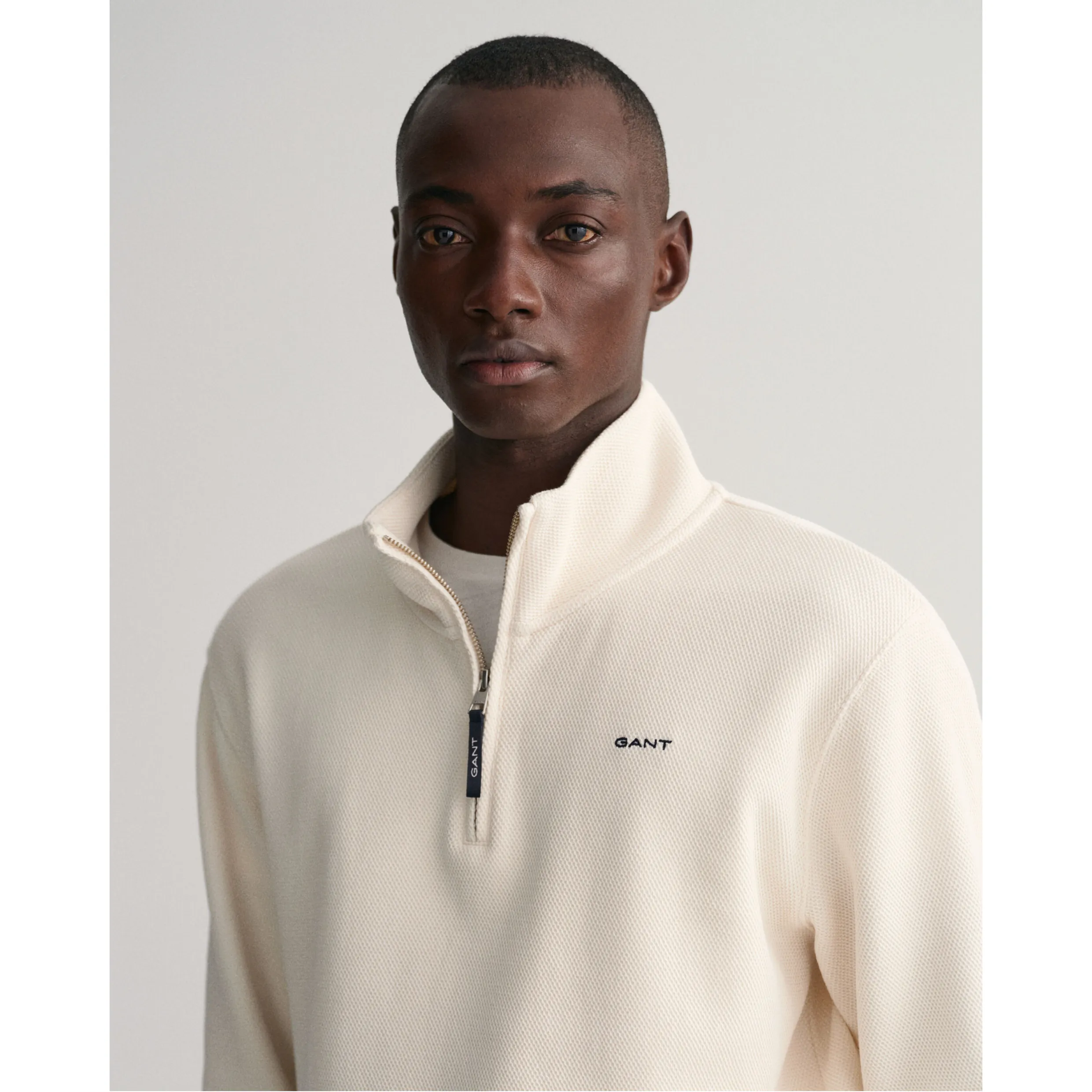 GANT Waffle Texture Half-Zip Sweater Cream 2026046