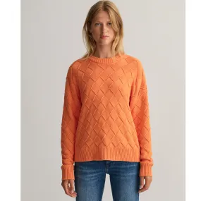 GANT Weave Knit Crew Neck Sweater in Apricot Orange 4144