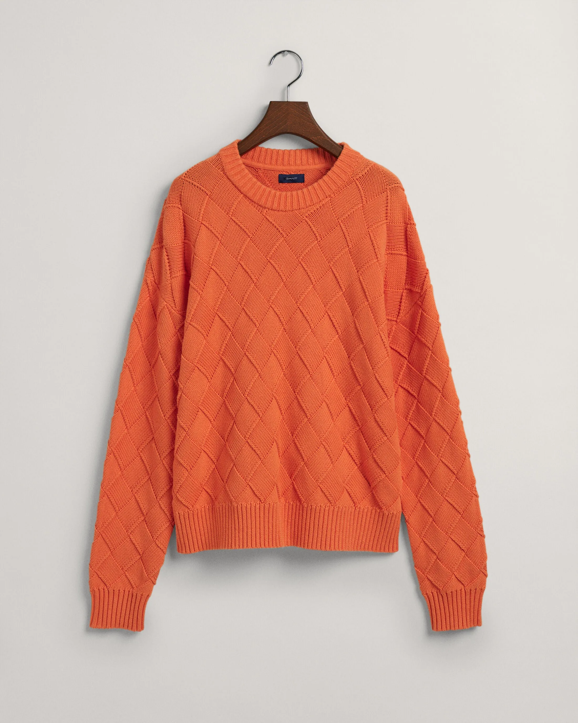 GANT Weave Knit Crew Neck Sweater in Apricot Orange 4144