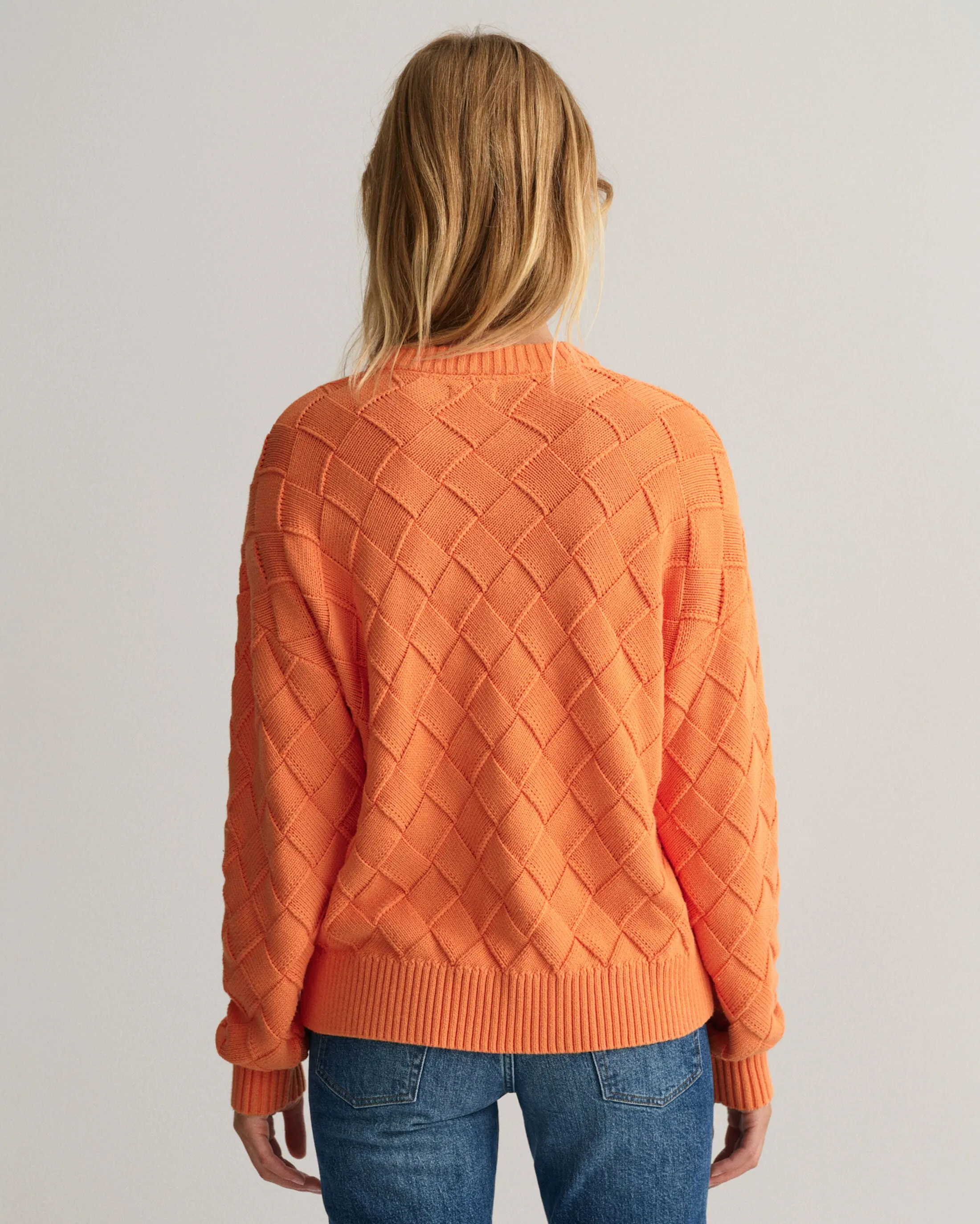 GANT Weave Knit Crew Neck Sweater in Apricot Orange 4144