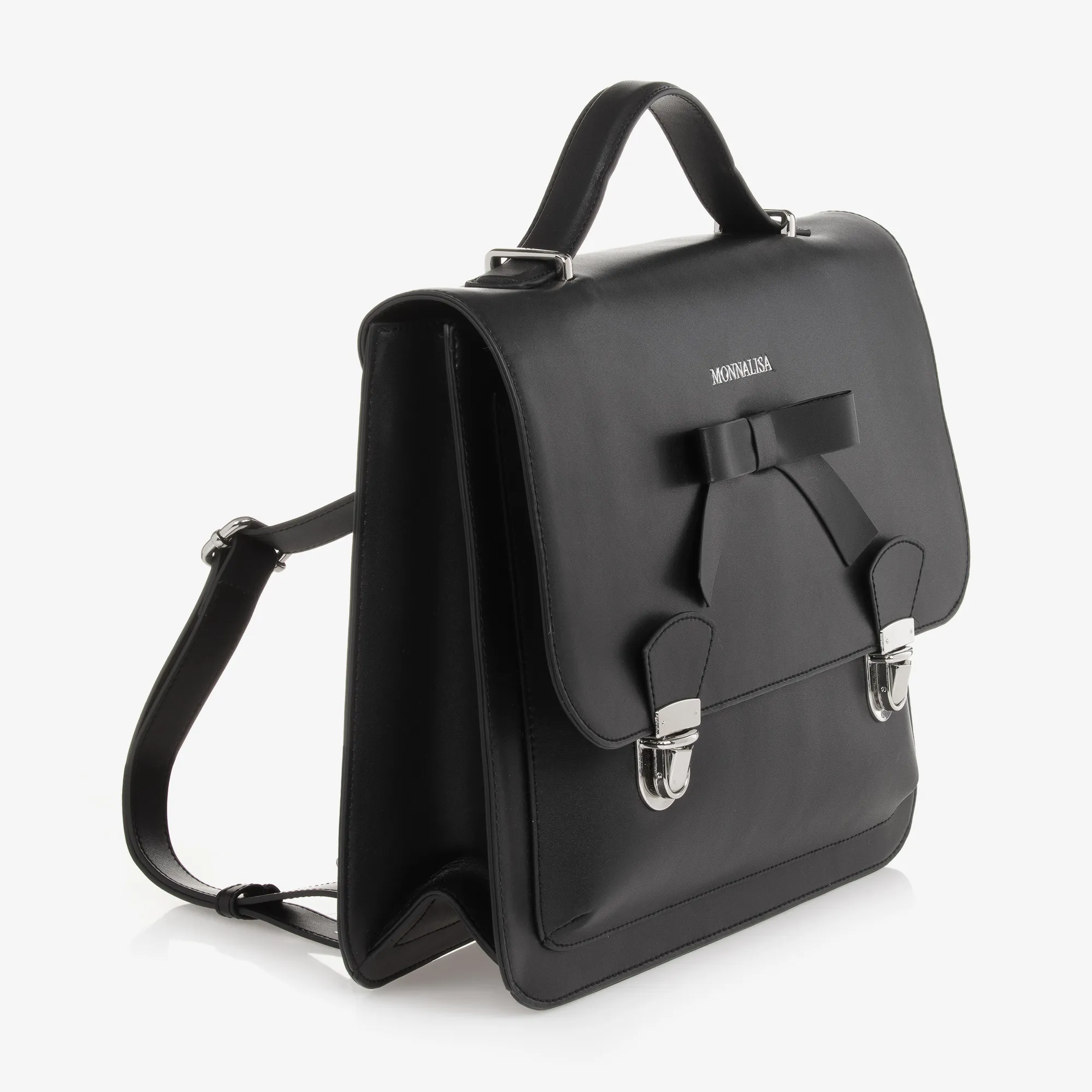 Girls Black Leather Satchel (34cm)