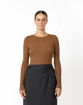 Giza Rib Knit Pullover in Brown