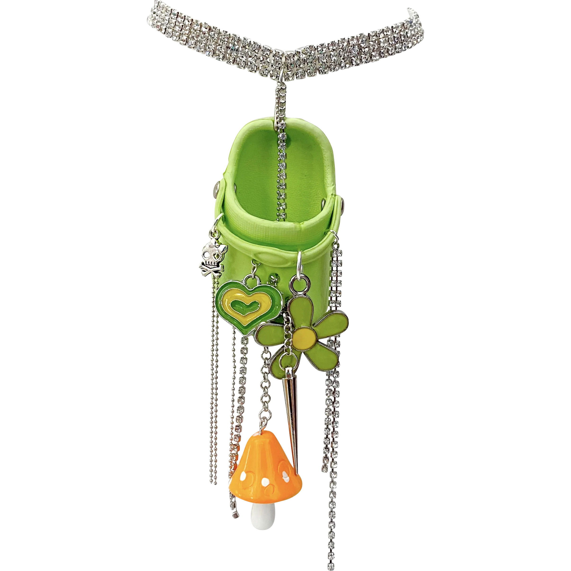 Green Bedazzled Mini Croc Necklace