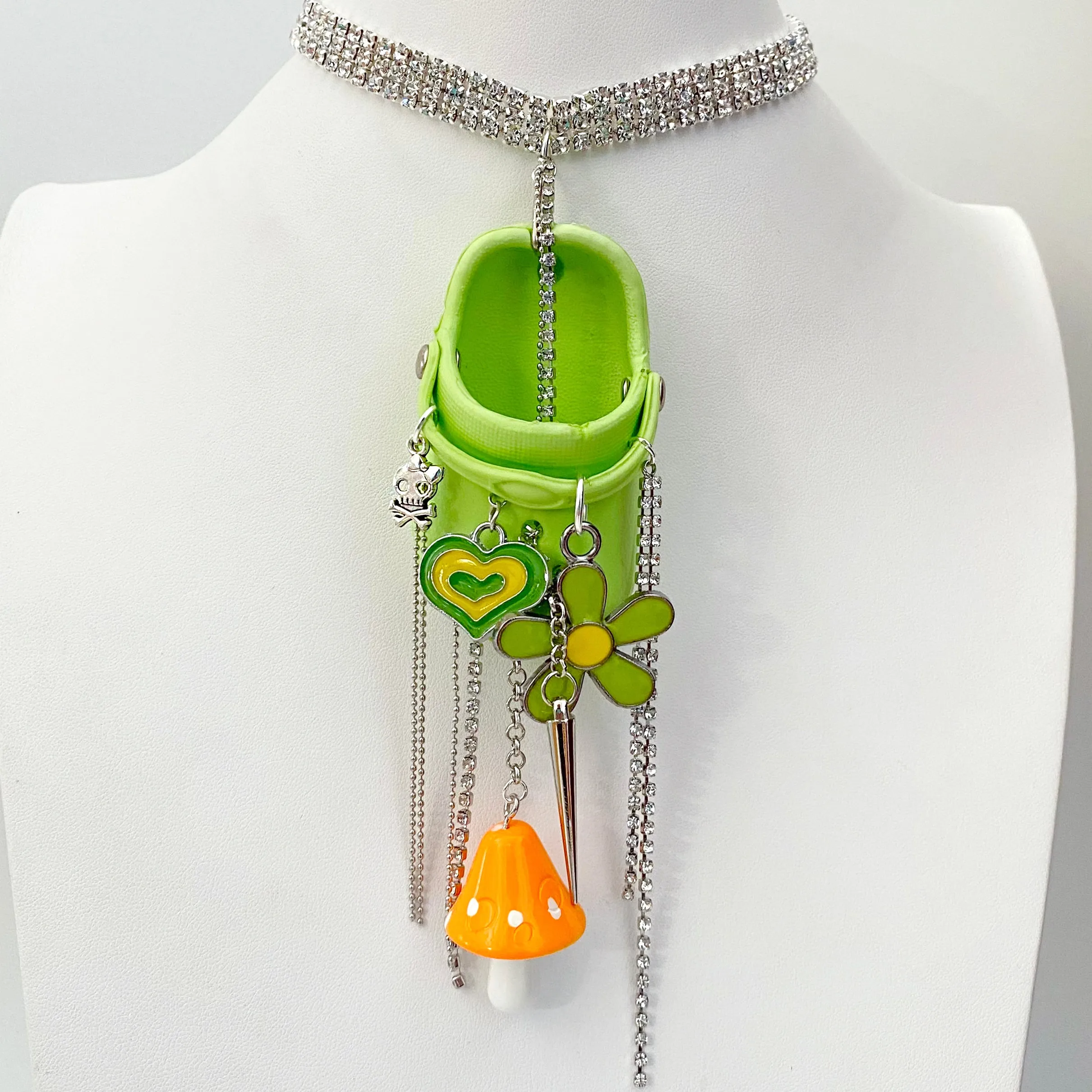 Green Bedazzled Mini Croc Necklace