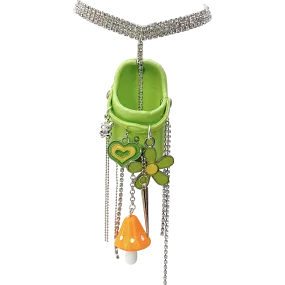 Green Bedazzled Mini Croc Necklace