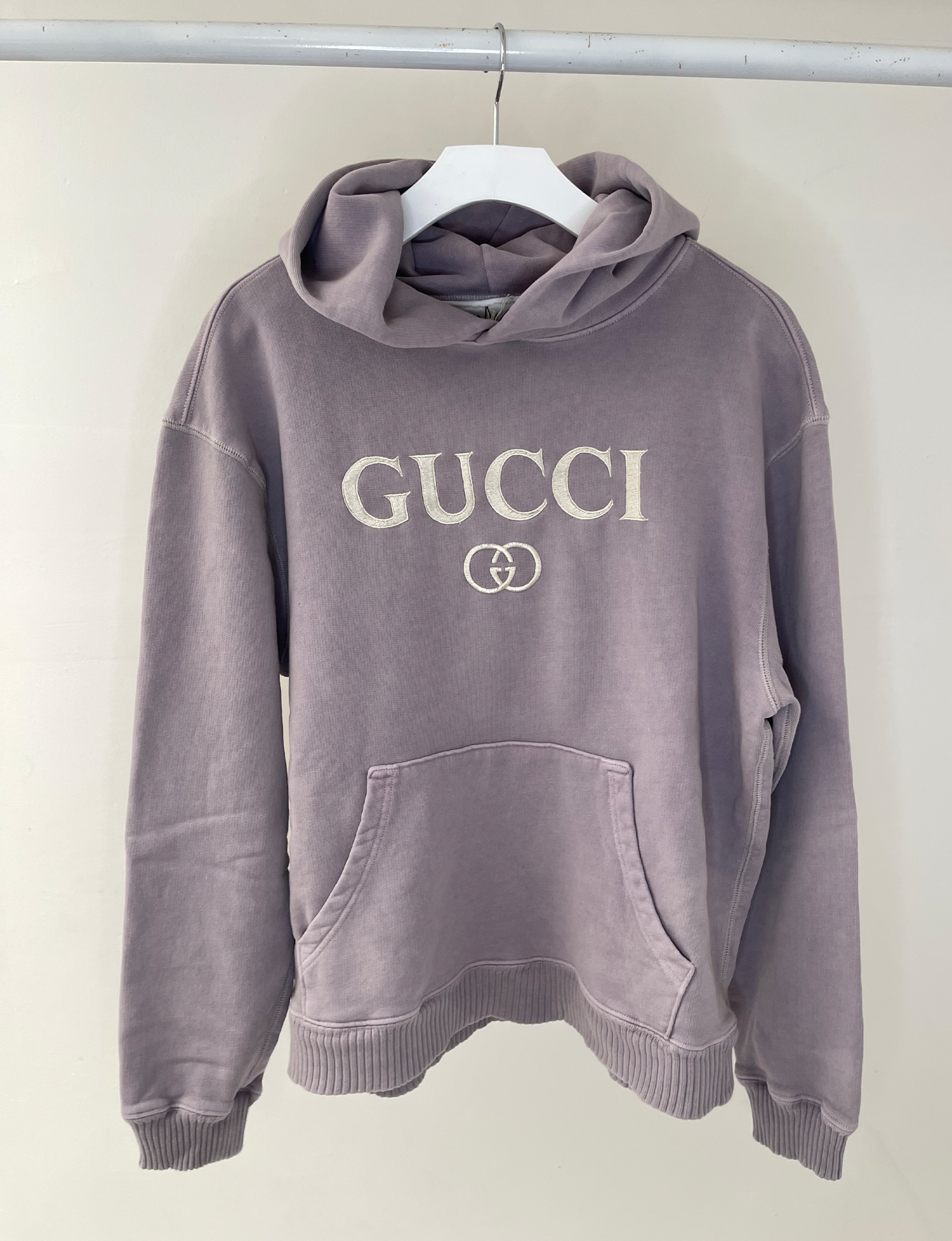 Gucci Cream Embroidered Fleece Hoodie, Lavender