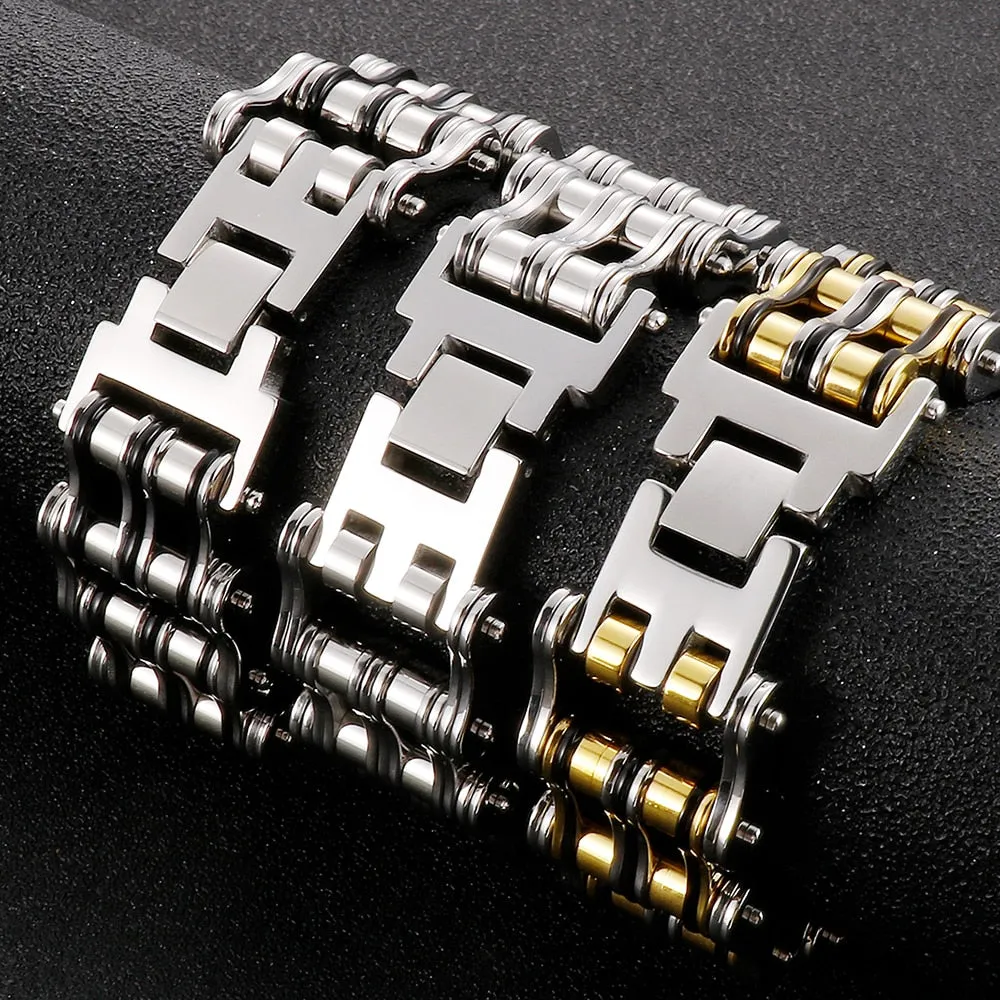 Hip Hop Men's Stainless Steel Motorcycle Chain Bracelet Wristband