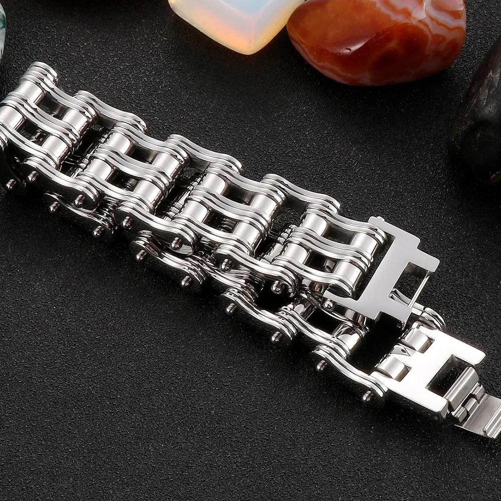 Hip Hop Men's Stainless Steel Motorcycle Chain Bracelet Wristband