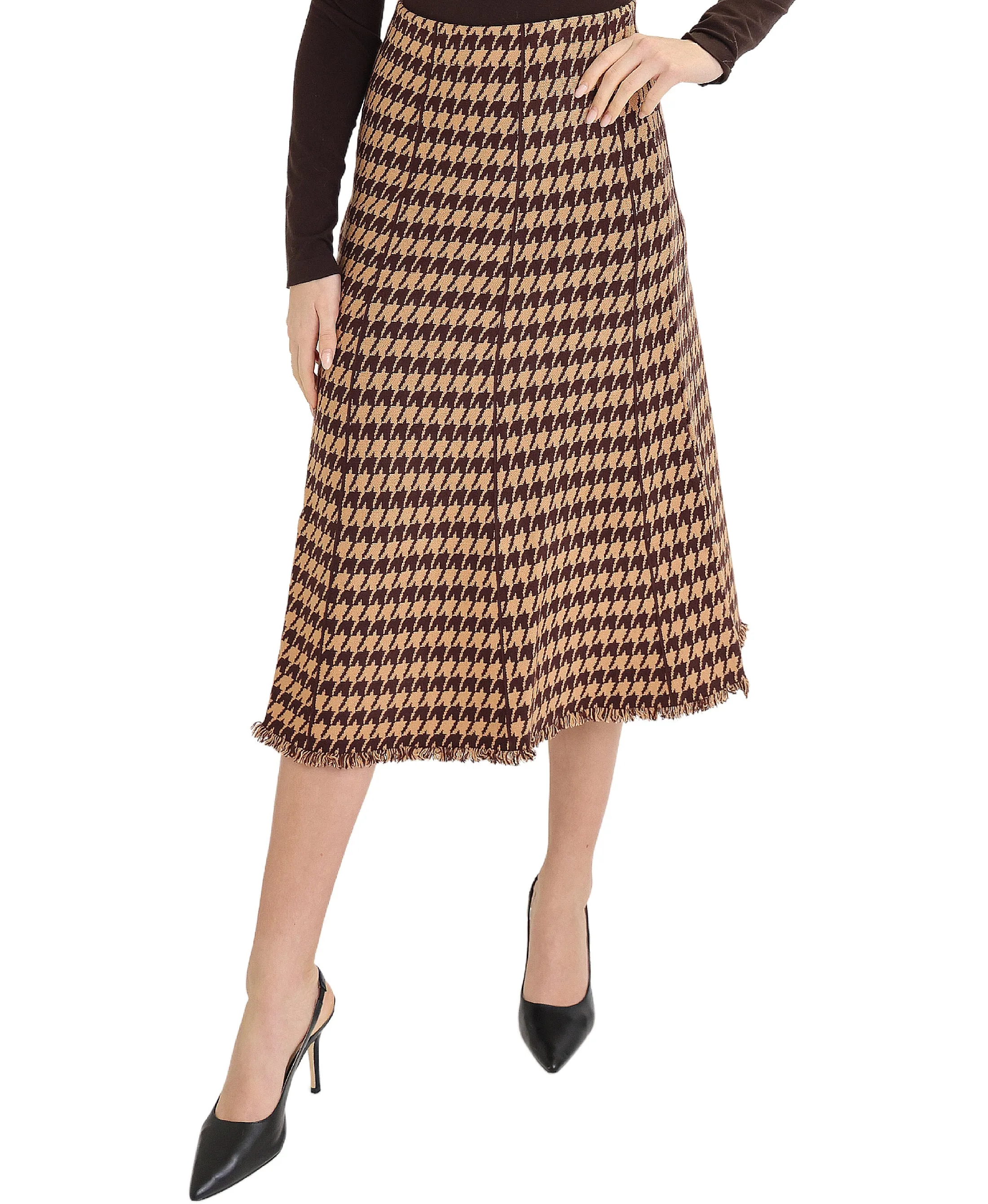 Houndstooth Knit Midi Skirt