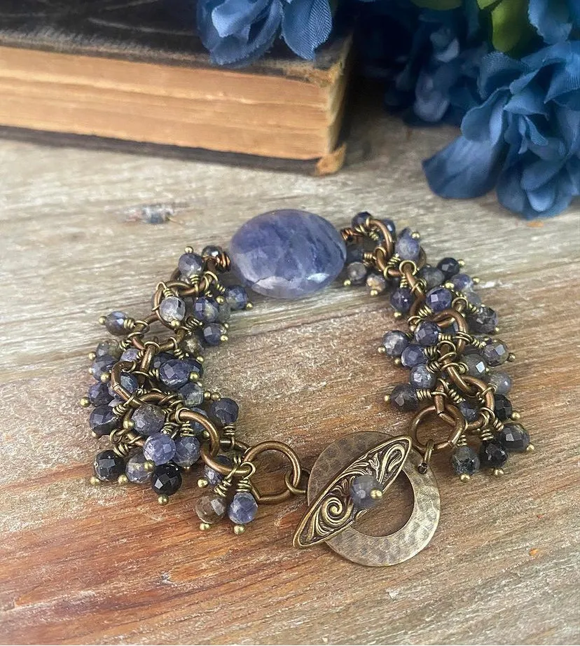 Iolite gmestone, bronze metal, bracelet, jewelry