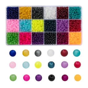 Jewelry Making Beads Kit, Round, Transparent, Frosted Glass Beads, 18 Colors, 8mm