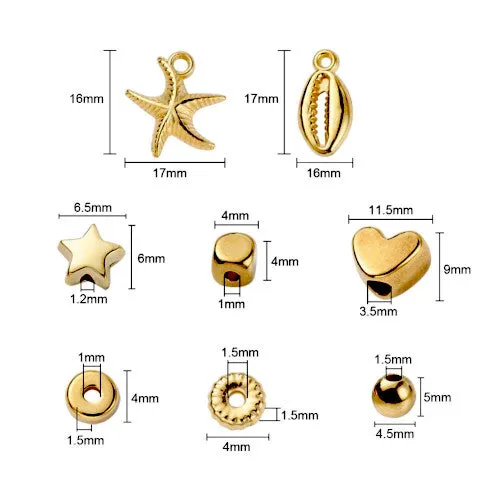 Jewelry Making Kit, Golden, Hearts, Stars, Spacer Beads, Starfish, Shell, Pendants, 515 Pieces