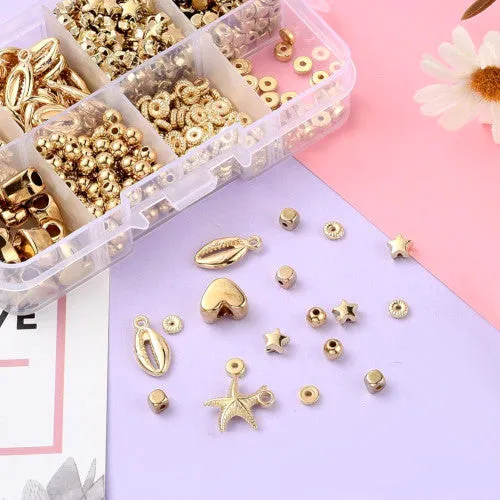 Jewelry Making Kit, Golden, Hearts, Stars, Spacer Beads, Starfish, Shell, Pendants, 515 Pieces