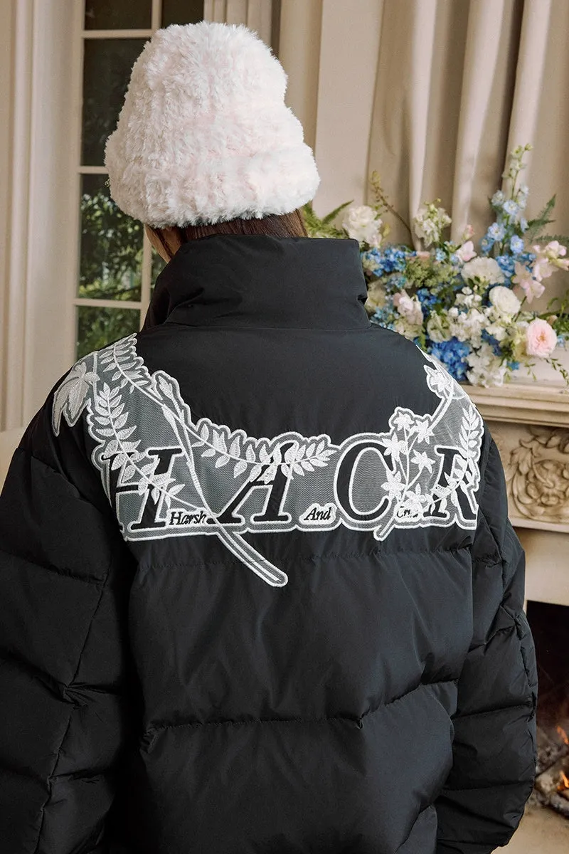 Lace Floral Wreath Embroidered Puffer