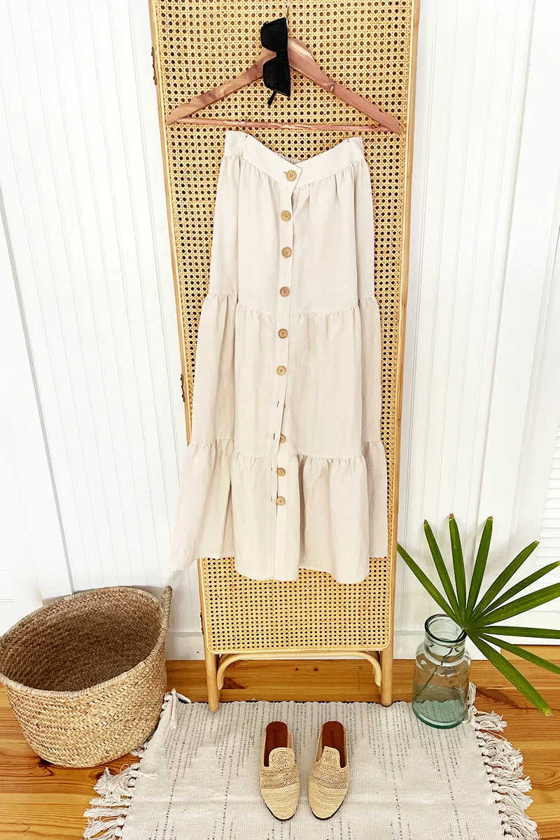 Lake Button Front Skirt - Almond Linen