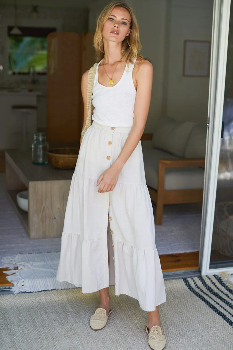 Lake Button Front Skirt - Almond Linen