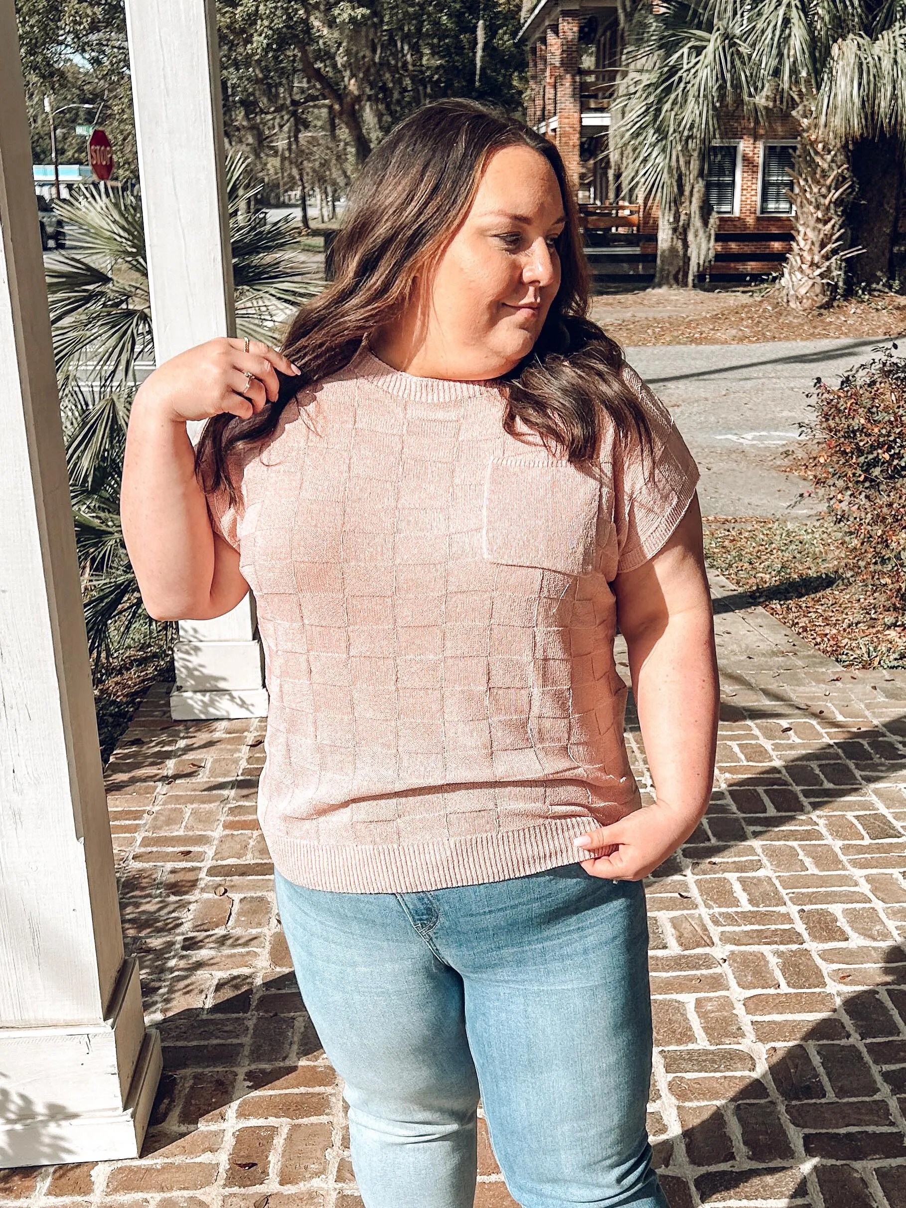 Lattice Curvy Pocket Top | Mauve