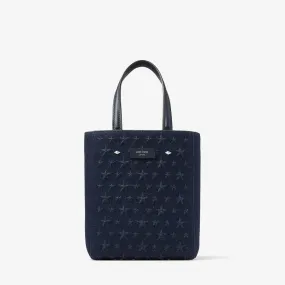 Lenny North-South S-M Dark Denim Embossed Tote Bag