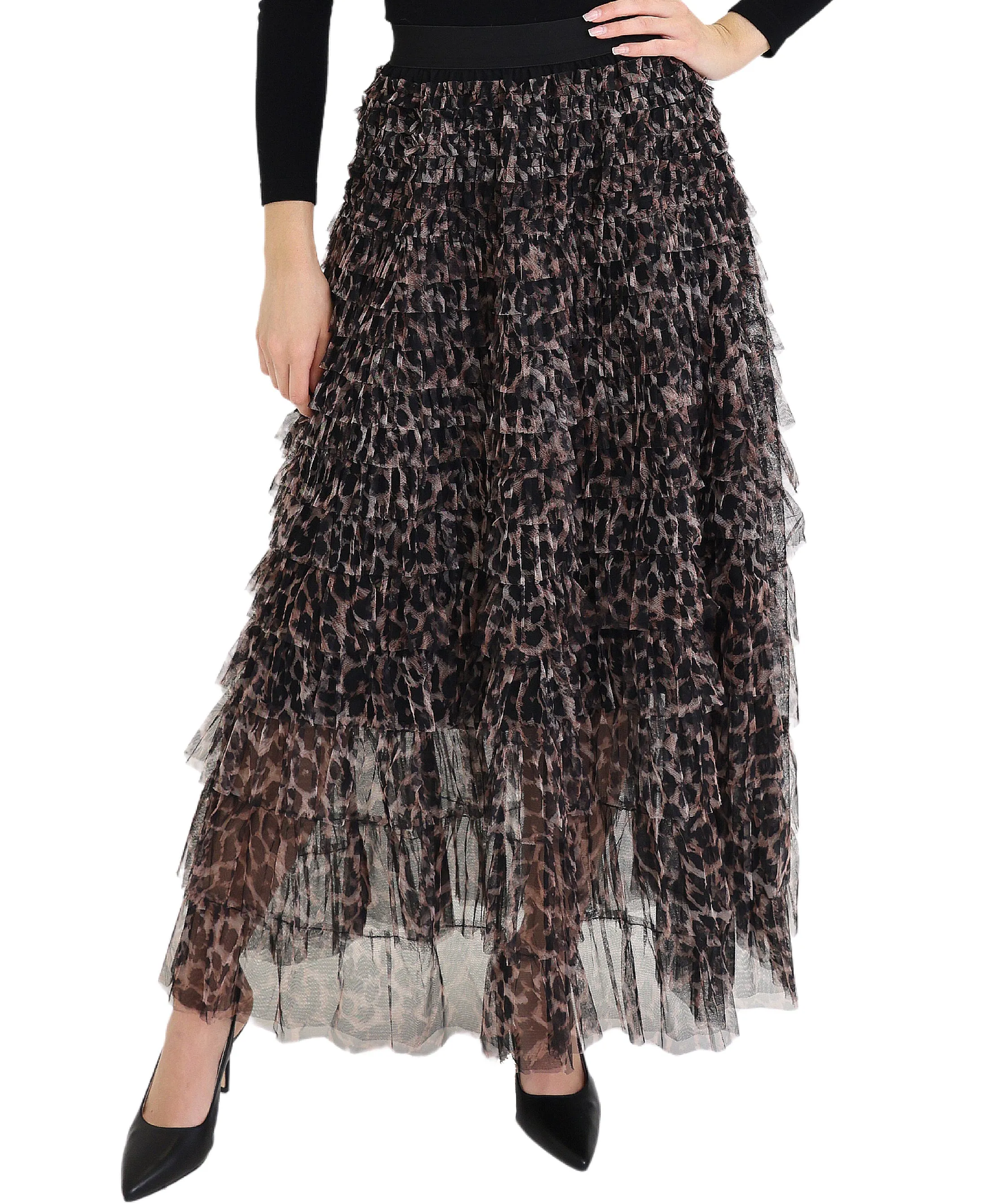 Leopard Print Tiered Maxi Skirt