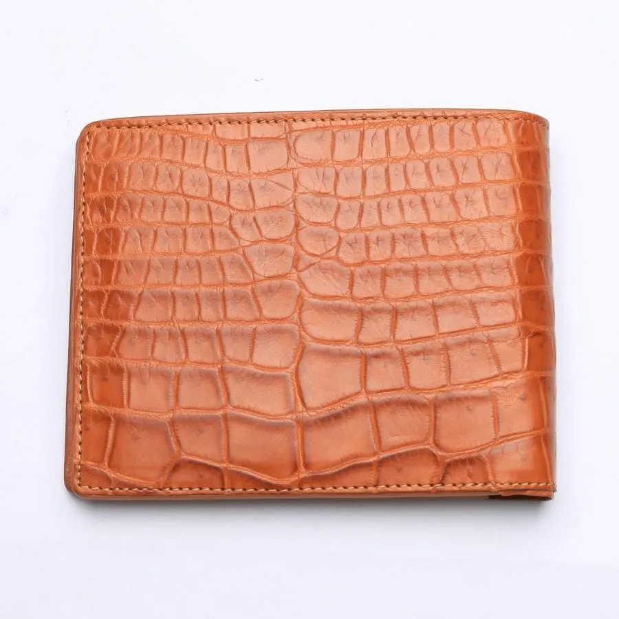 Light Brown Real Crocodile Stomach Skin Trifold Wallets