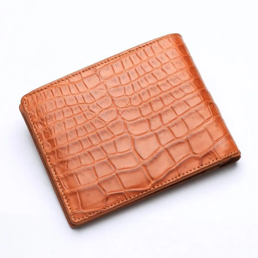 Light Brown Real Crocodile Stomach Skin Trifold Wallets