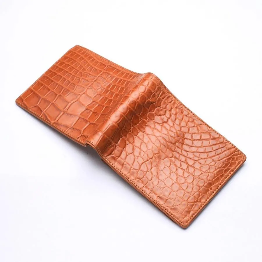 Light Brown Real Crocodile Stomach Skin Trifold Wallets