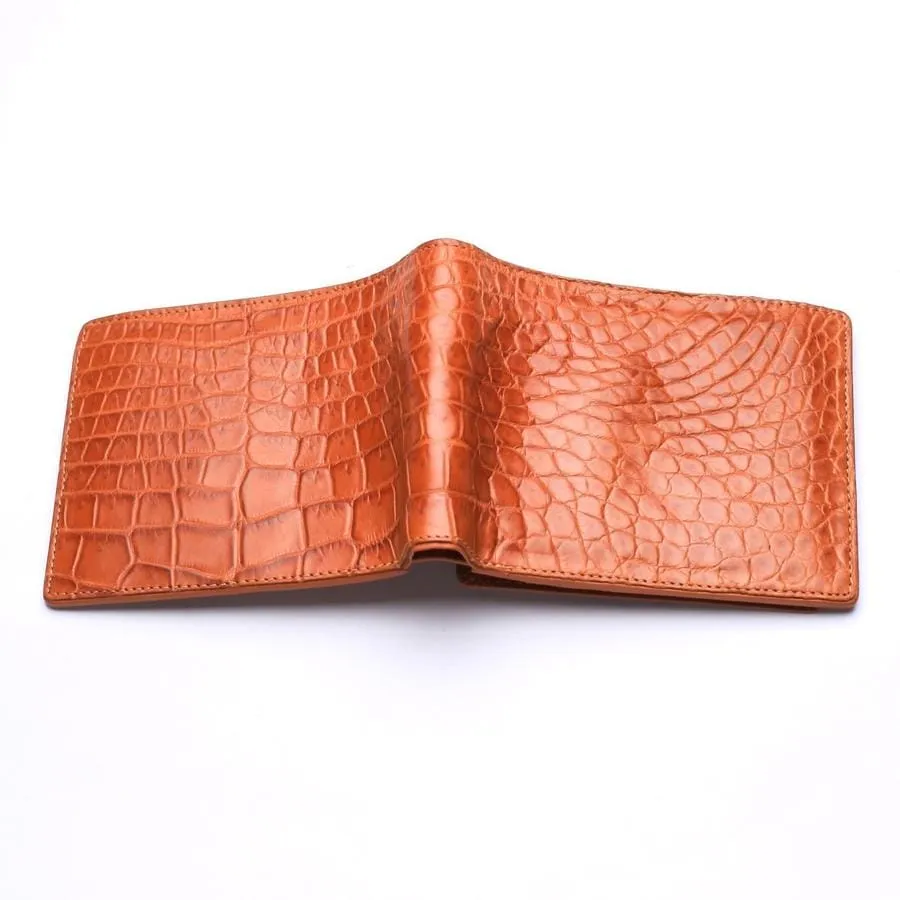 Light Brown Real Crocodile Stomach Skin Trifold Wallets