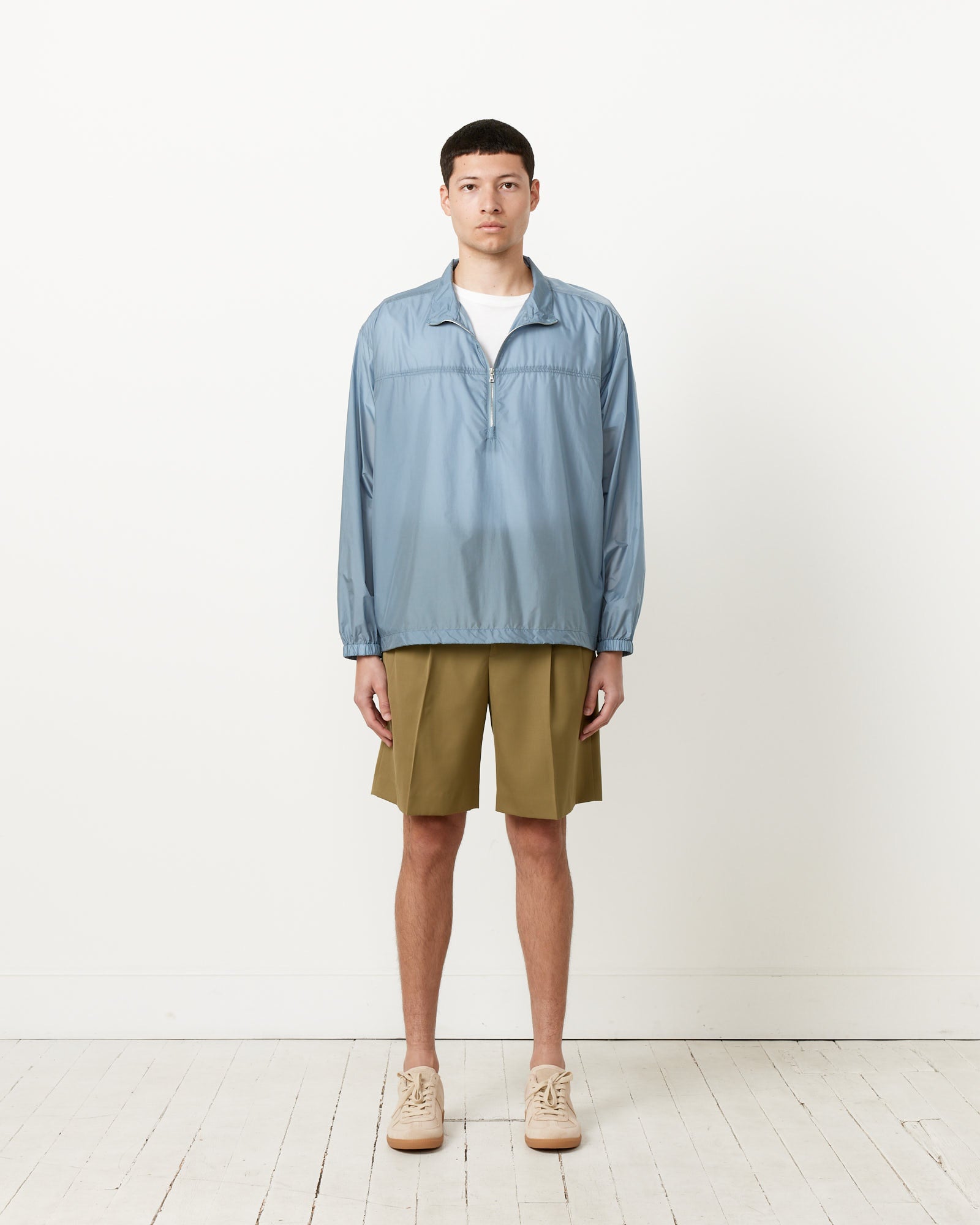 Light Nylon Half Zip Pullover in Blue Grey