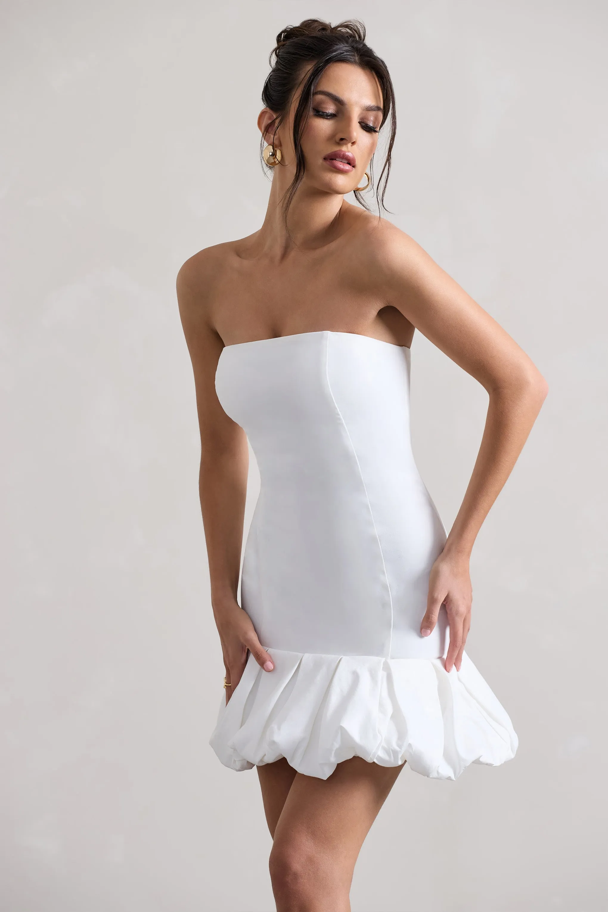 Liscia | White Bandeau Mini Dress With Ruffle Trim