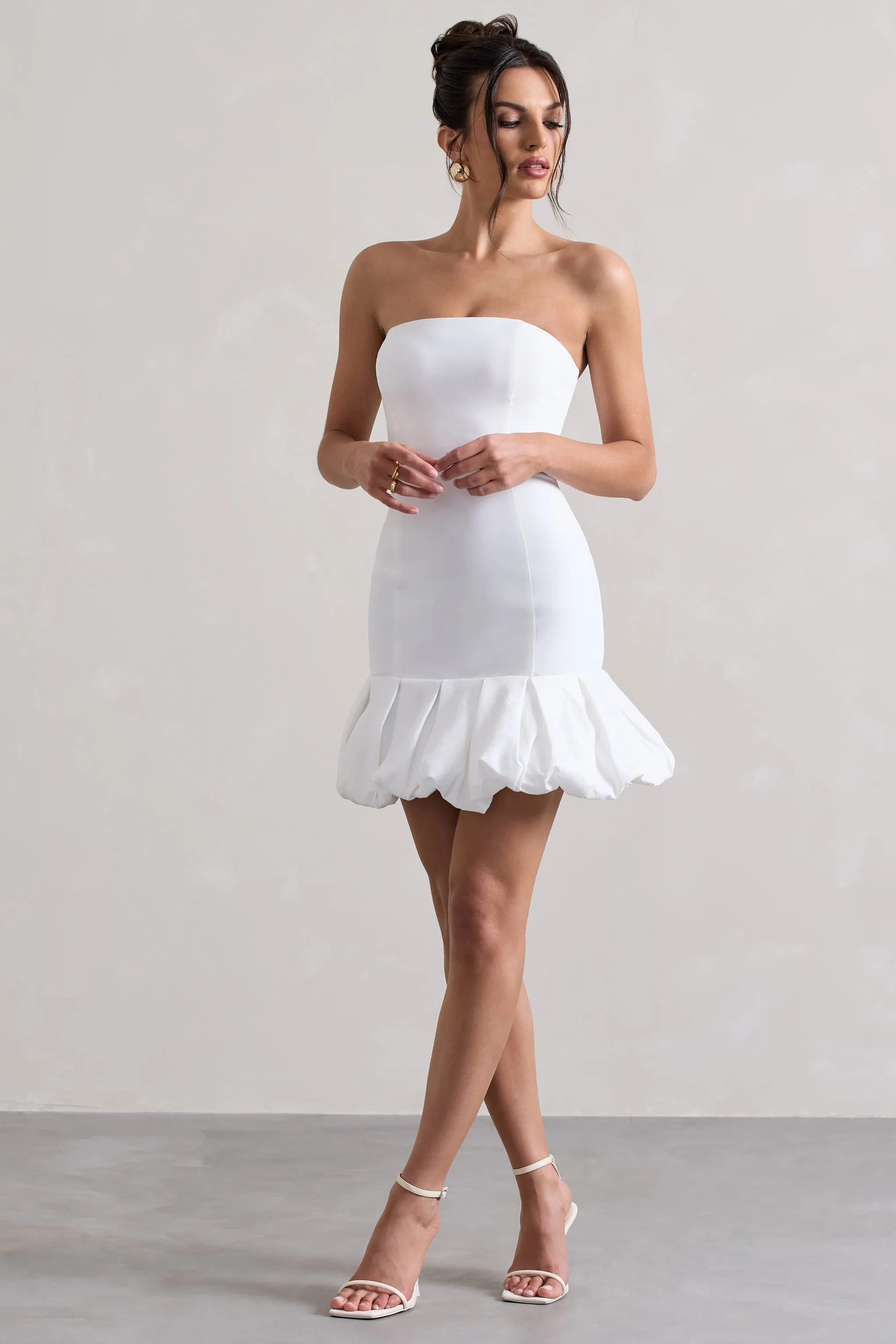 Liscia | White Bandeau Mini Dress With Ruffle Trim