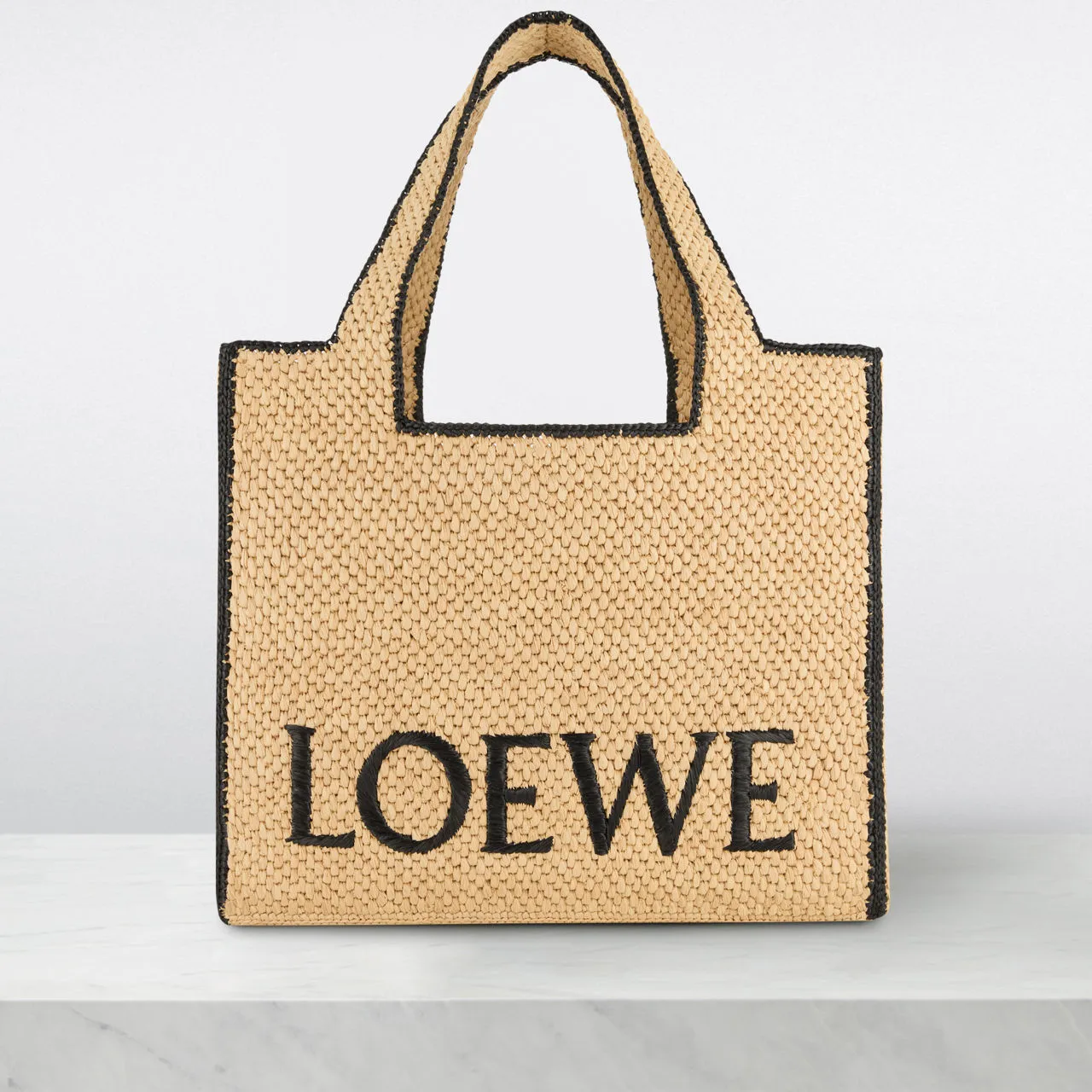 LOEWE PAULAS IBIZA 2024 Logo Font Large Raffia Tote - Natural