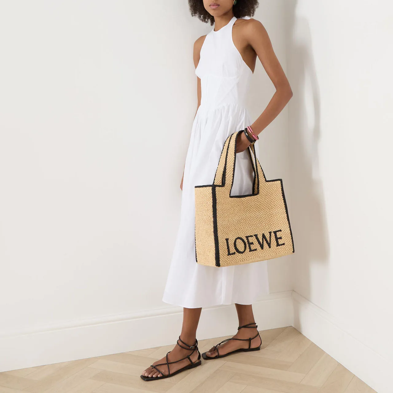 LOEWE PAULAS IBIZA 2024 Logo Font Large Raffia Tote - Natural