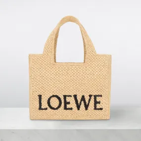 LOEWE PAULAS IBIZA 2024 Logo Font Small Raffia Tote - Natural