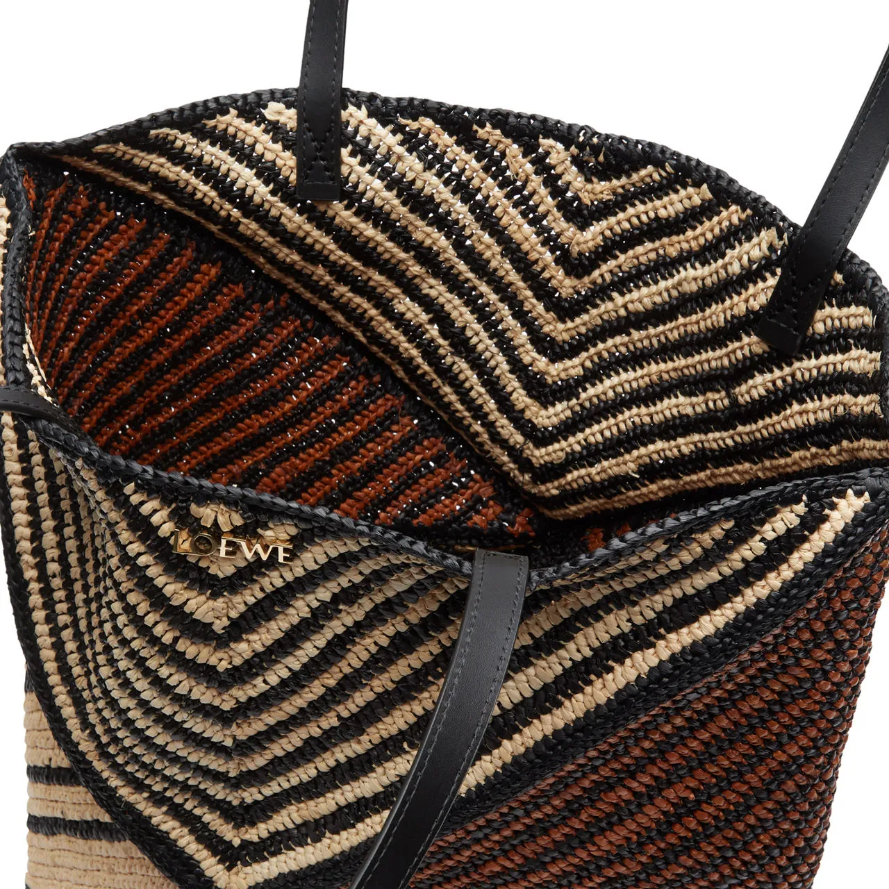 LOEWE PAULAS IBIZA 2024 Puzzle Fold Raffia Medium Tote - Natural  Honey Gold