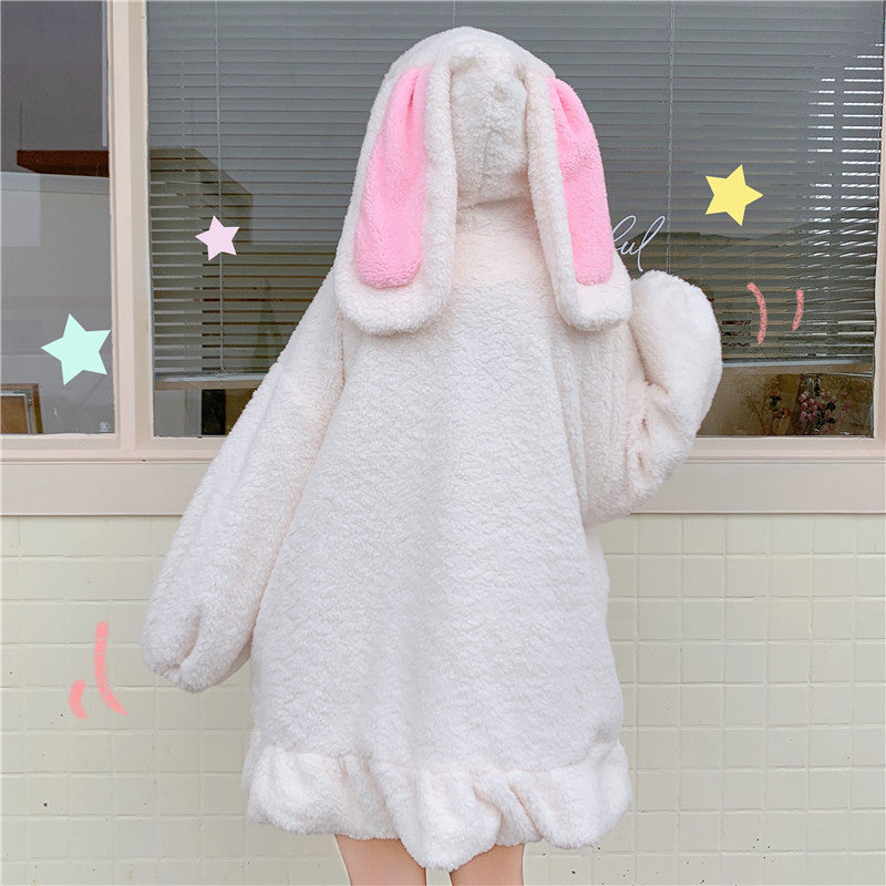 Lolita Rabbit Ears Hooded Plush Coat AD12645