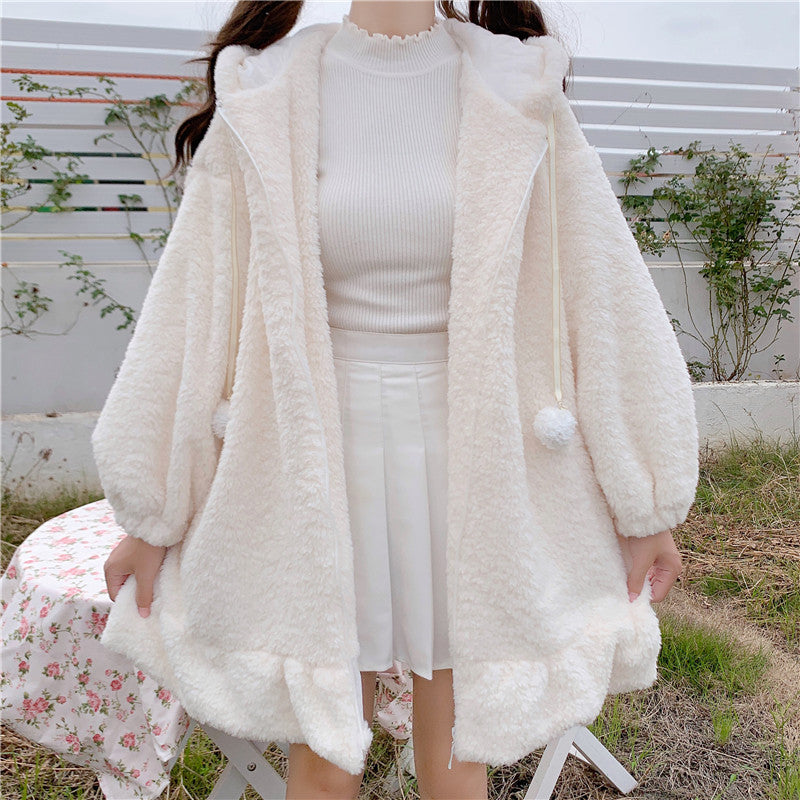 Lolita Rabbit Ears Hooded Plush Coat AD12645