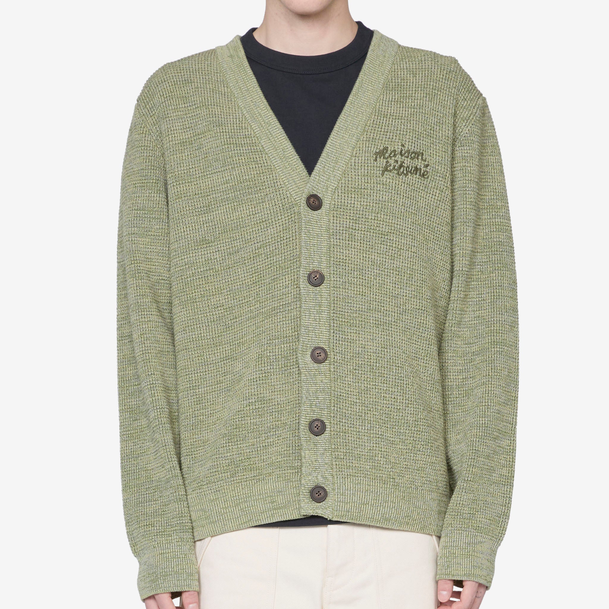 Maison Kitsuné Handwriting Comfort Cardigan Khaki Green Melange