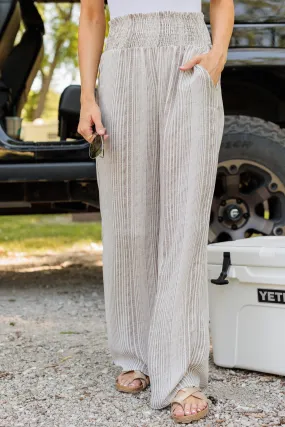 Making Ripples Striped Wide Leg Pants- Taupe