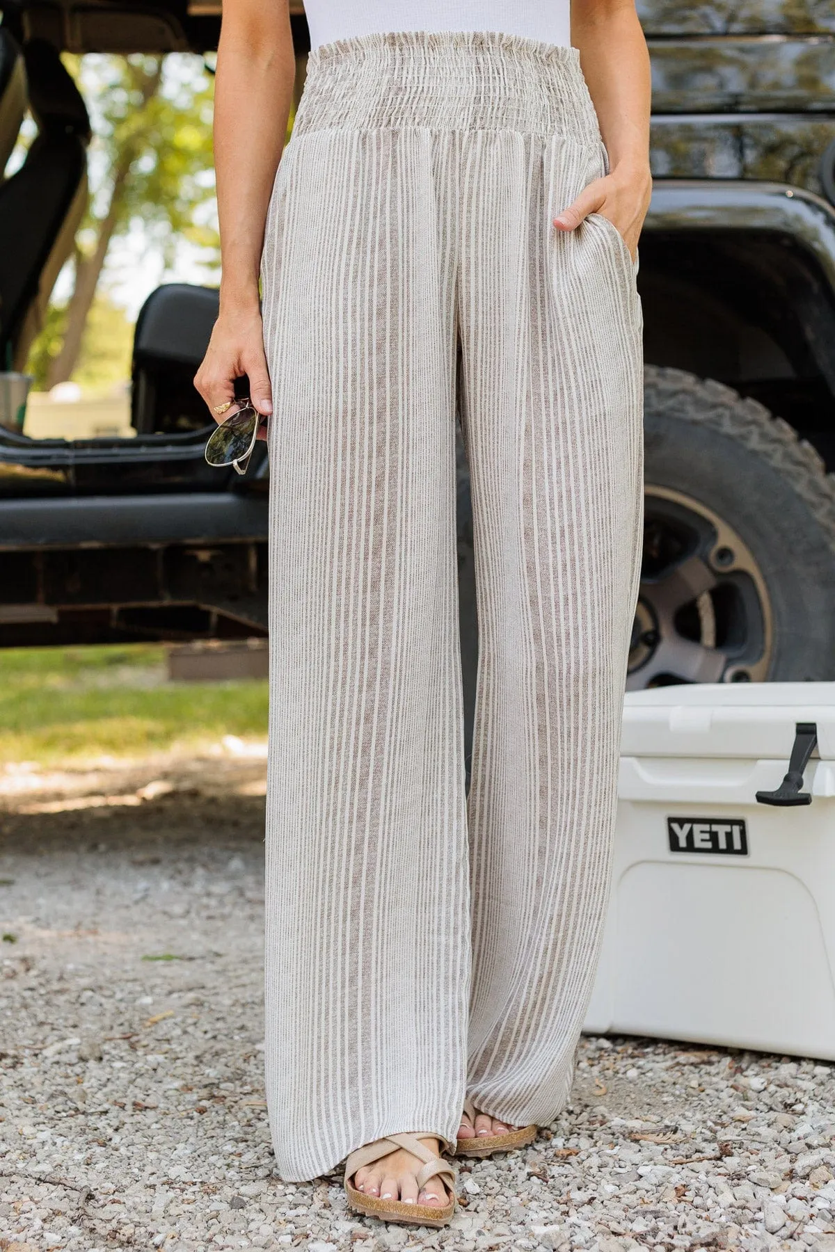 Making Ripples Striped Wide Leg Pants- Taupe