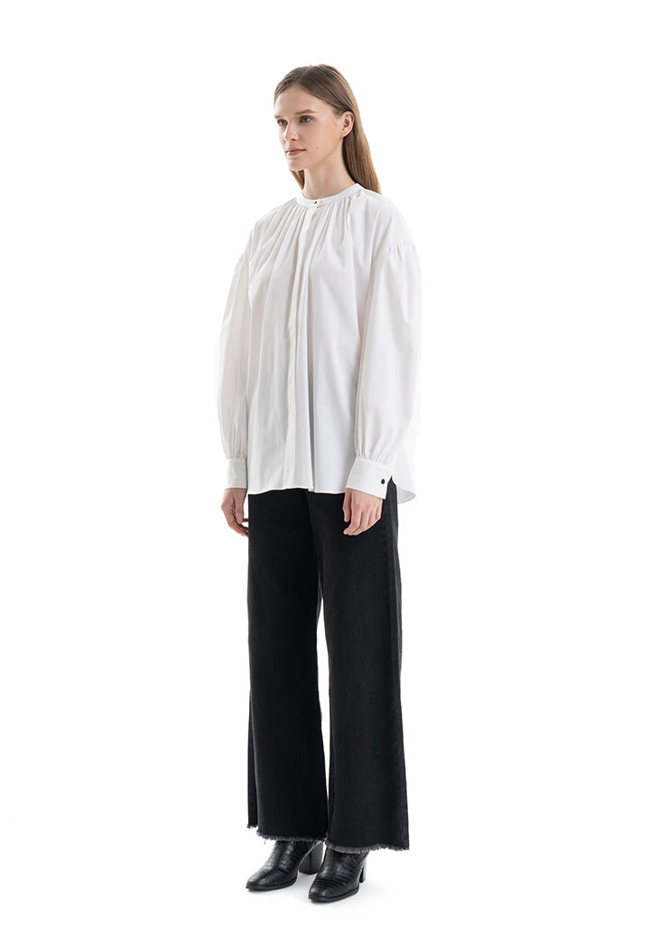 Mandarin Solid Side Slits Blouse