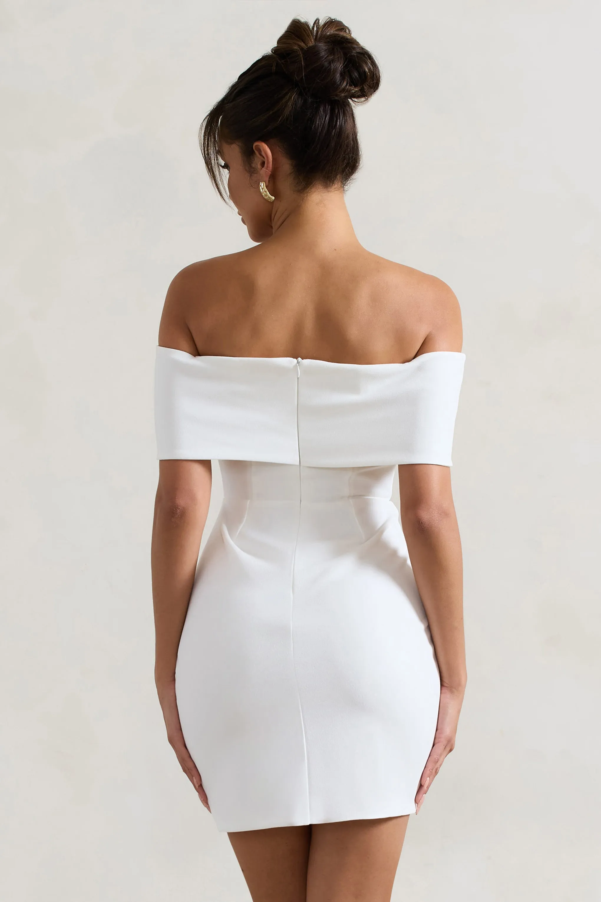 Megan | White Bow Bardot Mini Dress