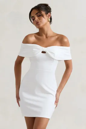 Megan | White Bow Bardot Mini Dress