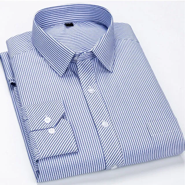 Men's Classic Standard-fit Striped Single Patch Pocket Long Sleeve Shirt