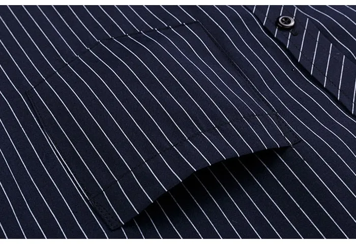 Men's Classic Standard-fit Striped Single Patch Pocket Long Sleeve Shirt