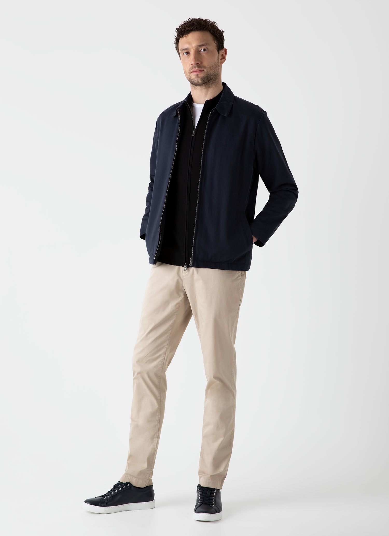 Men's Extra-Fine Merino Zip Cardigan in Black