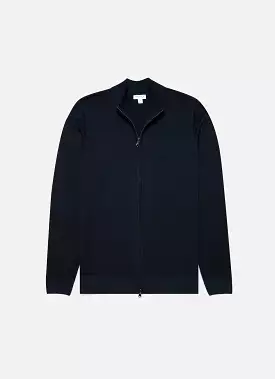 Men's Extra-Fine Merino Zip Cardigan in Light Navy