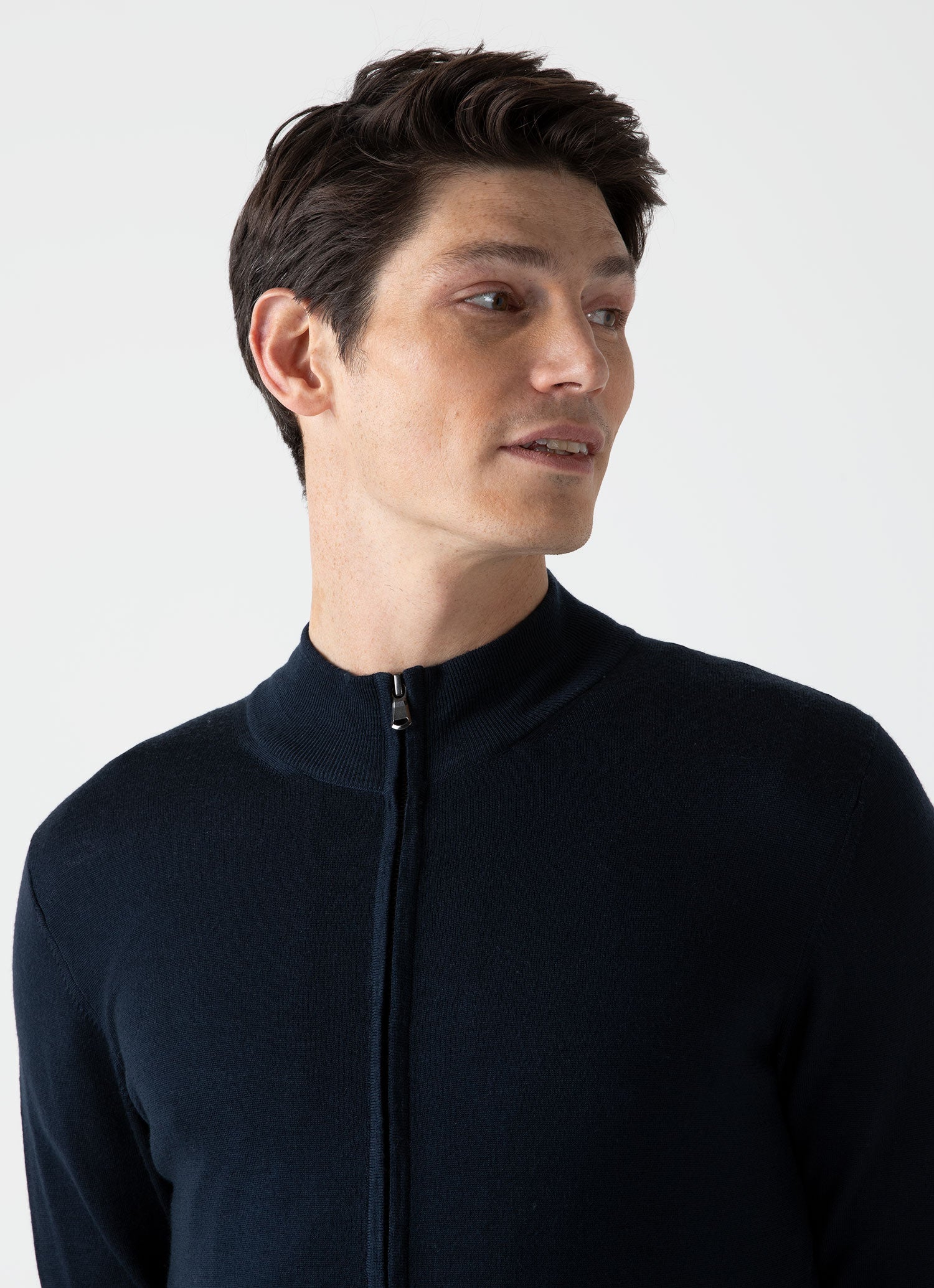 Men's Extra-Fine Merino Zip Cardigan in Light Navy