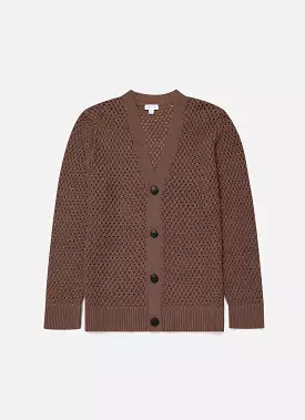 Men's Open Stitch Cardigan in Brown