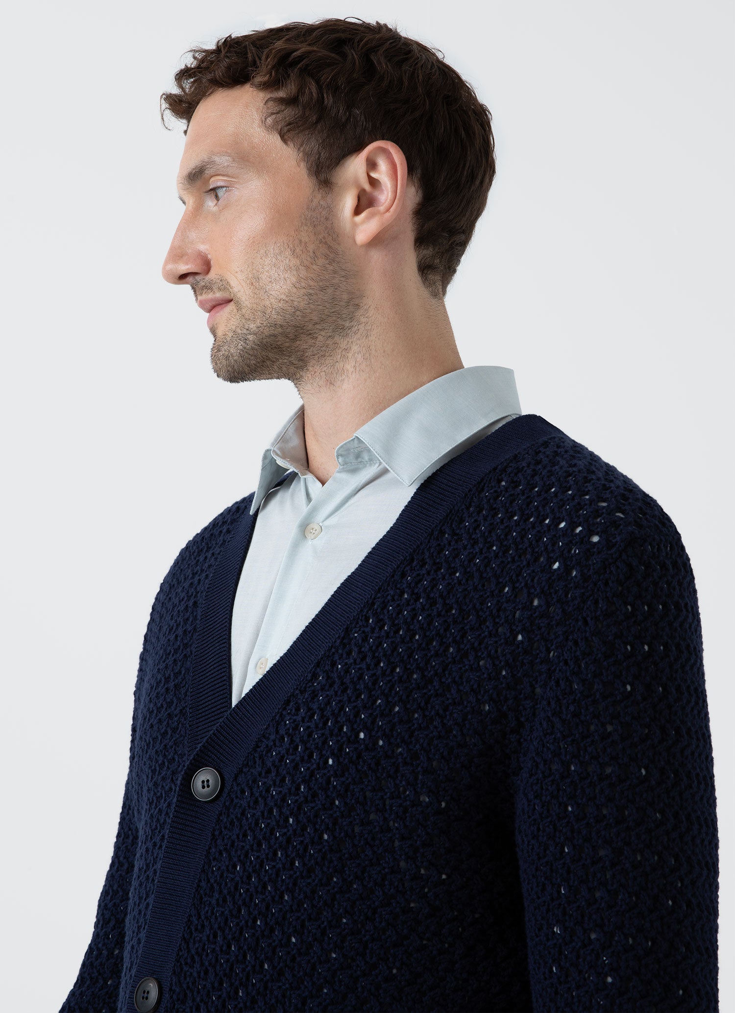 Men's Open Stitch Cardigan in Navy