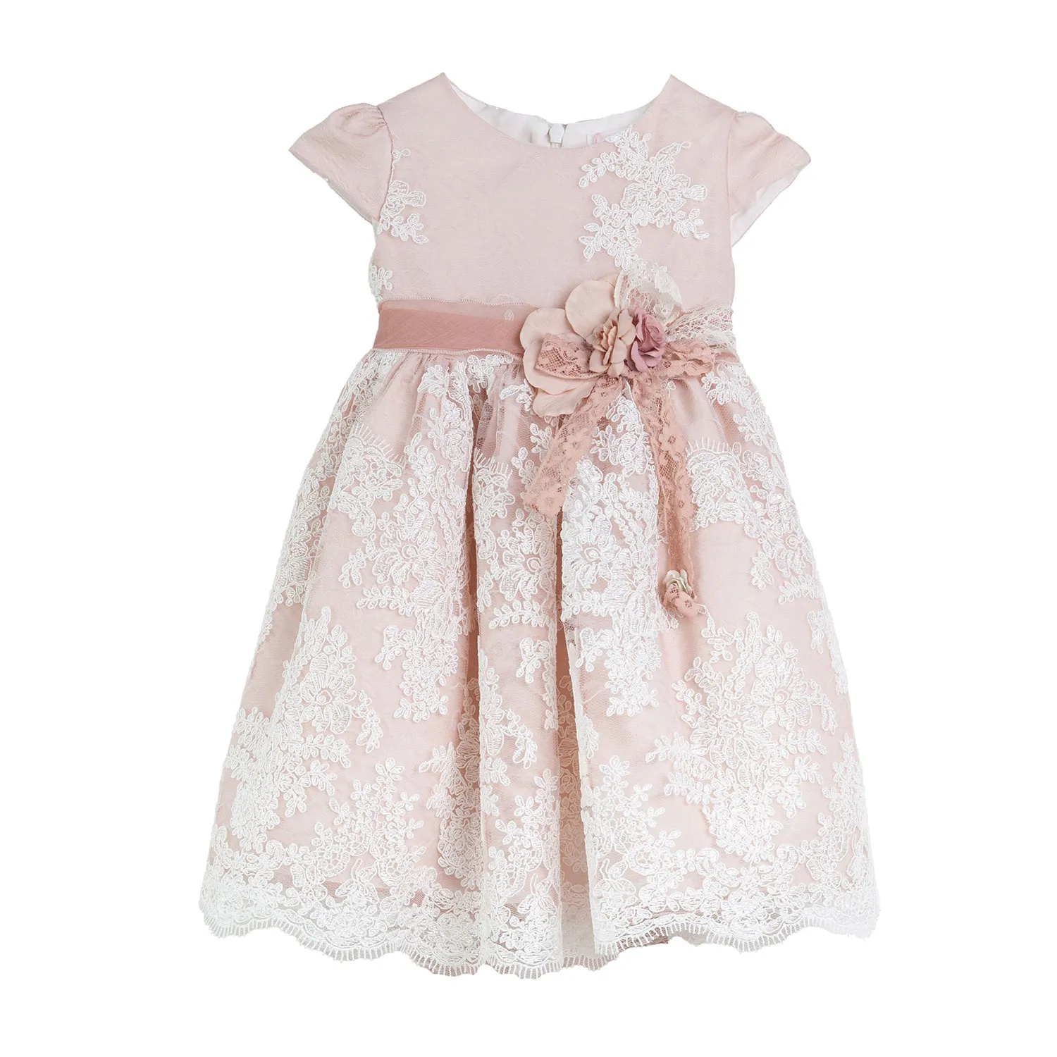 Mimilú Antique Pink Mini Dress With All-Over White Embroidery